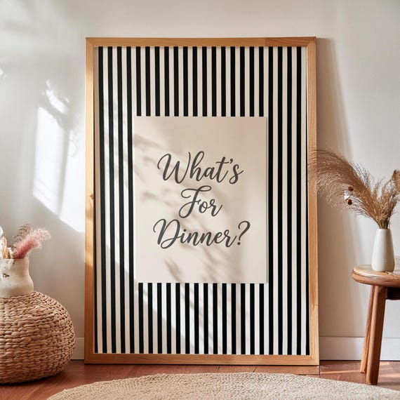 Whats For Dinner Kitchen Print Retro Stripes Funny Quote Wall Art Digital Poster