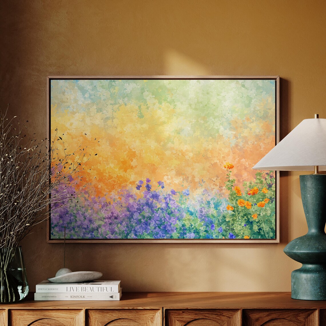 Abstract Floral Painting Purple Wildflowers Orange Poppies Spring Poster