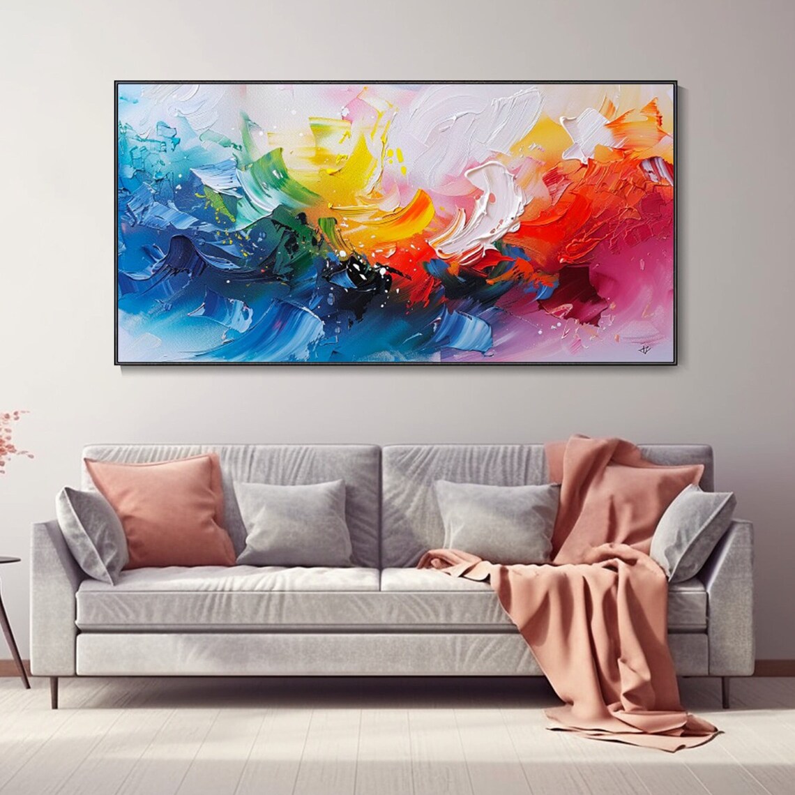 Colorful Abstract Oil Painting Dynamic Swirls Red Blue Yellow Poster
