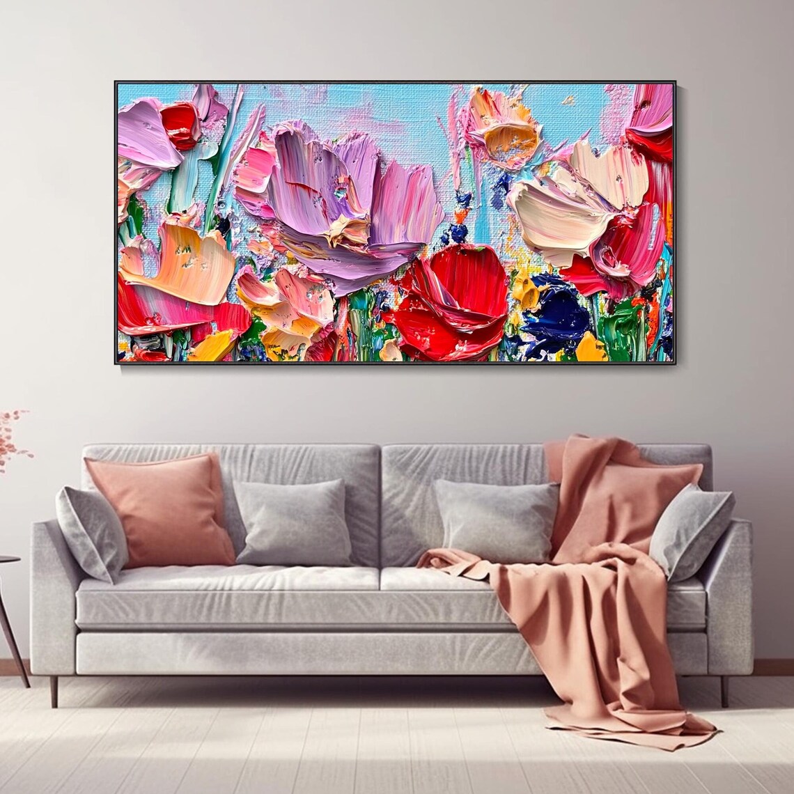3D Petal Floral Bloom Pink Purple Red Textured Oil Painting Wall Art