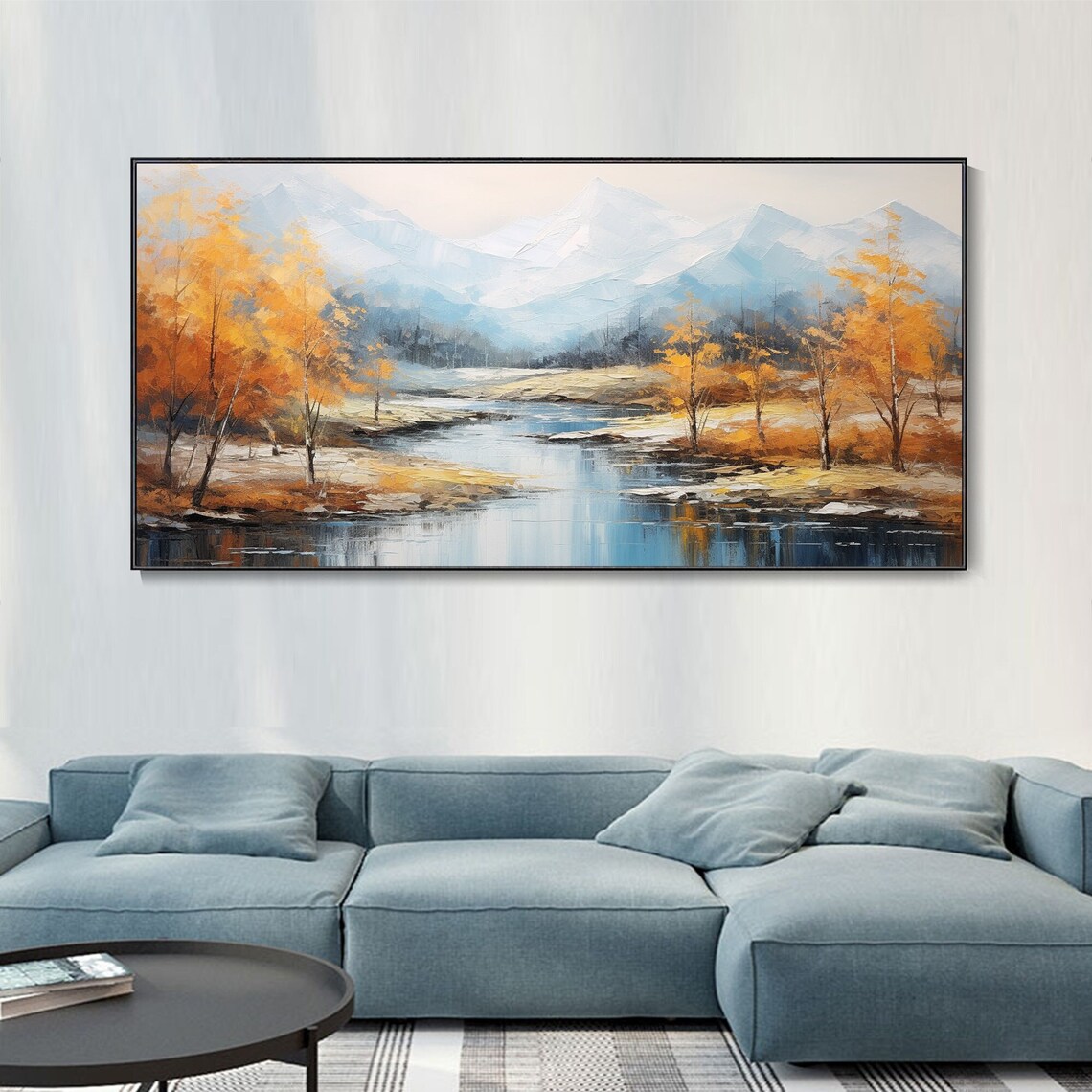 Custom Snowy Mountain Oil Painting, Autumn Forest Art Print