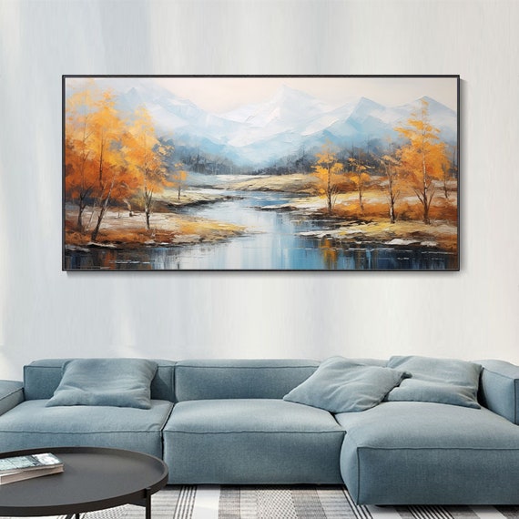Custom Snowy Mountain Oil Painting, Autumn Forest Art Print