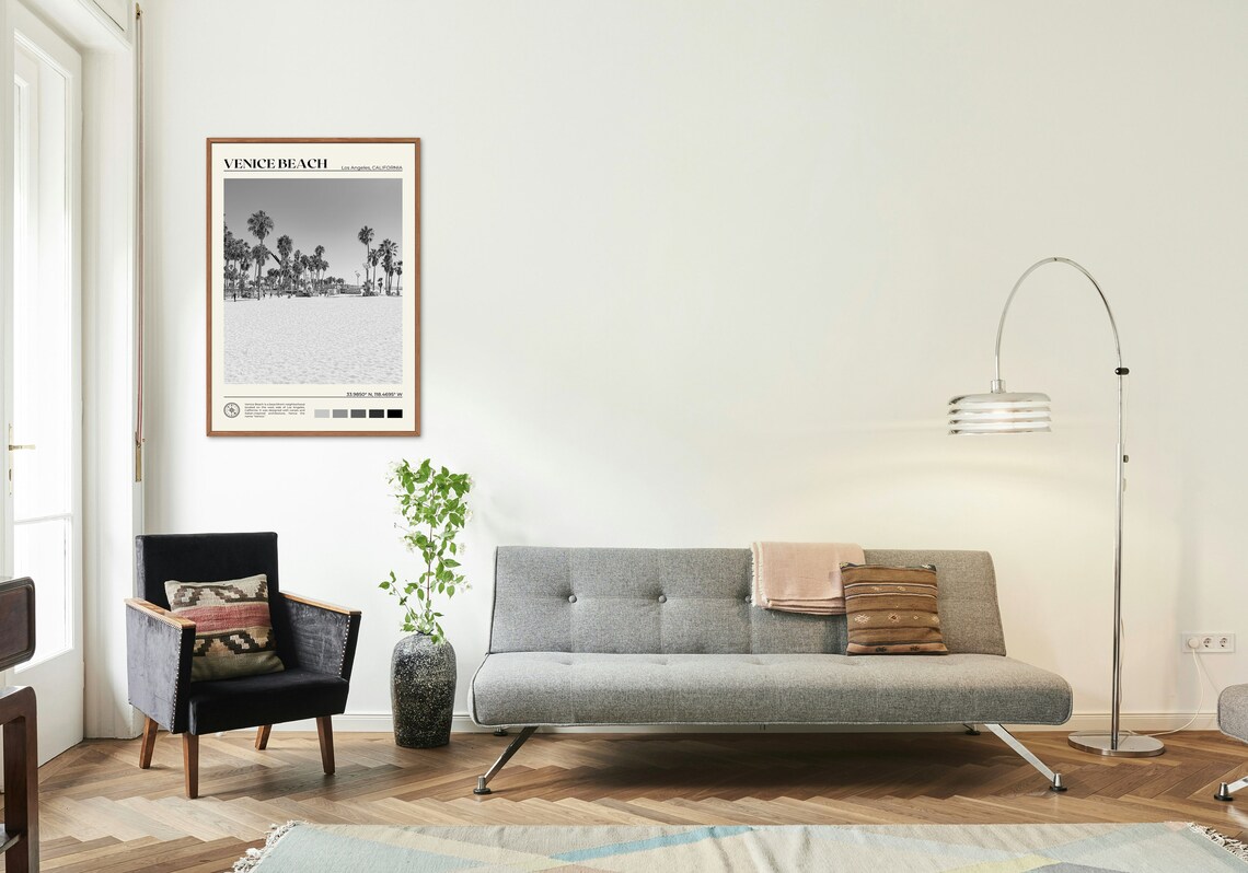 Venice Beach Black and White Travel Poster Print - Image 3