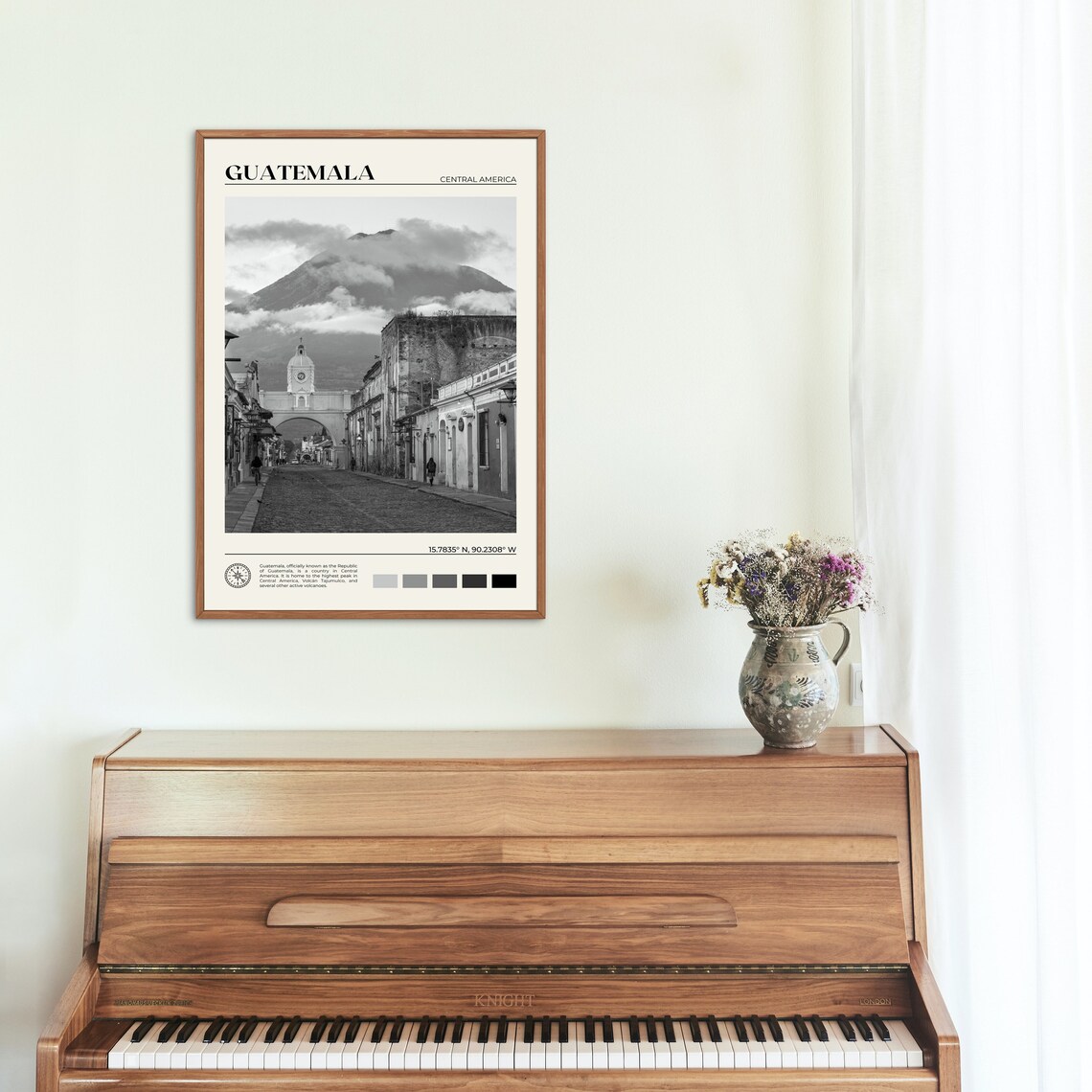 Guatemala Antigua Arch and Volcano Black and White Street Poster - Image 2