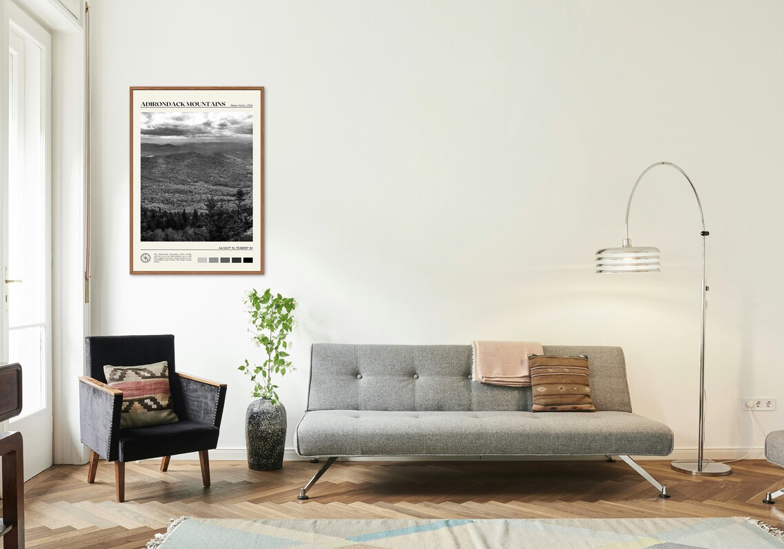 Adirondack Mountains Black And White Wall Art Print - Image 3