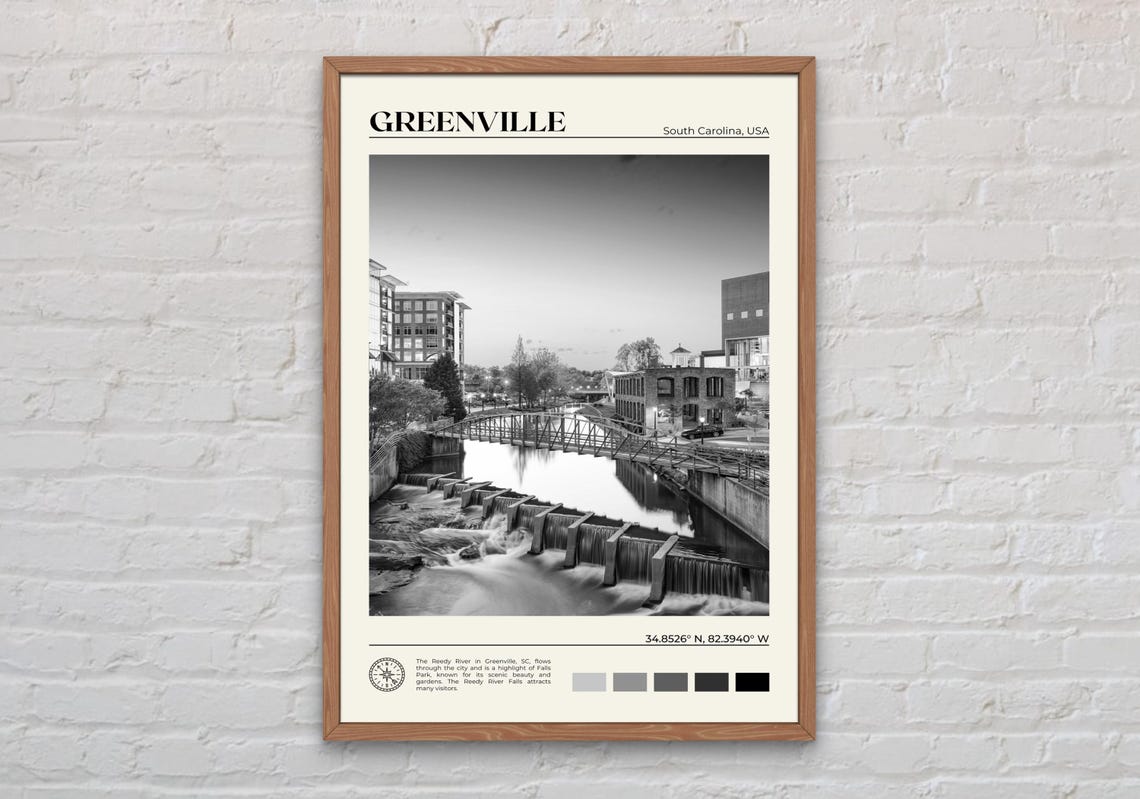 Black And White Greenville Island Print Greenville Wall Art Greenville Poster Greenville Photo Greenville Wall Decor Usa Print