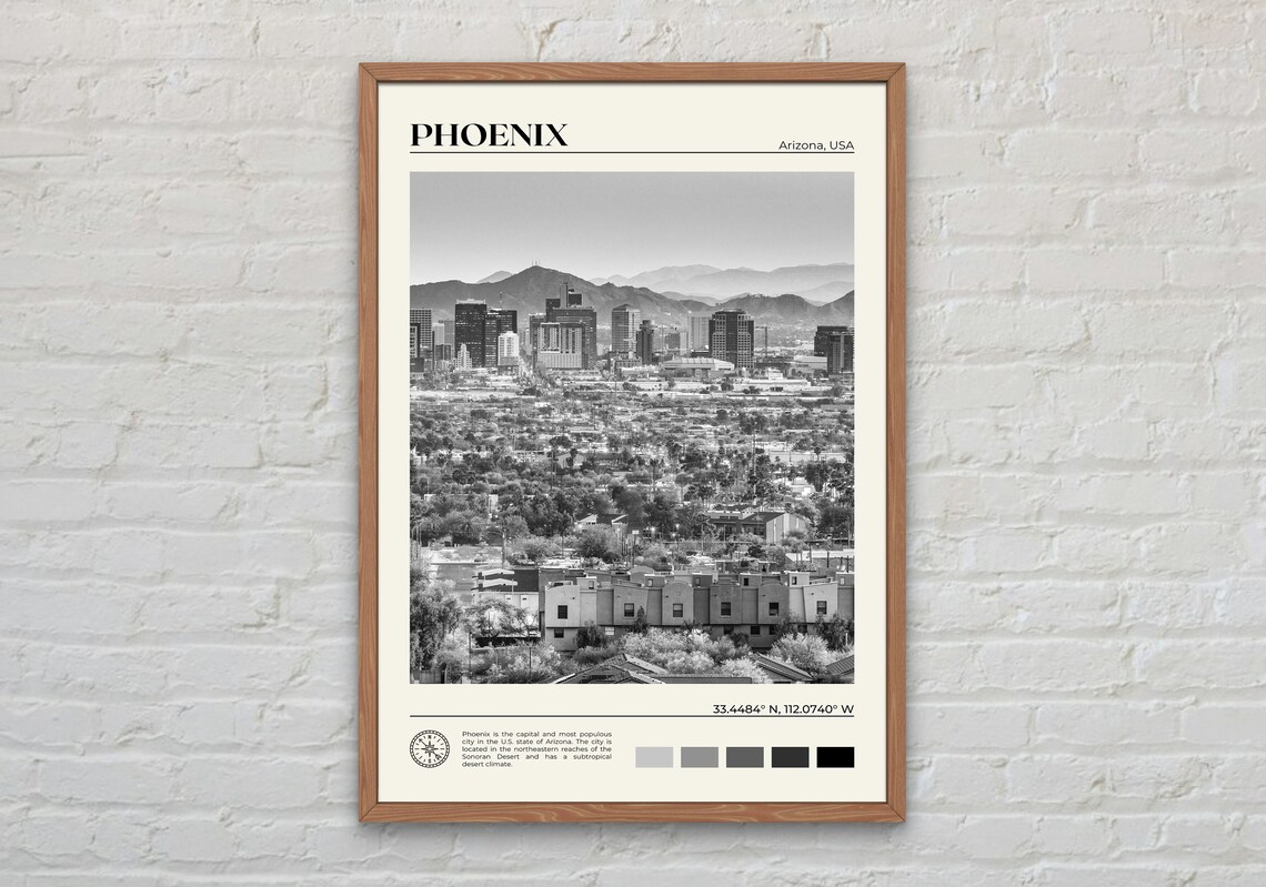 Phoenix Black and White Travel Poster, Arizona