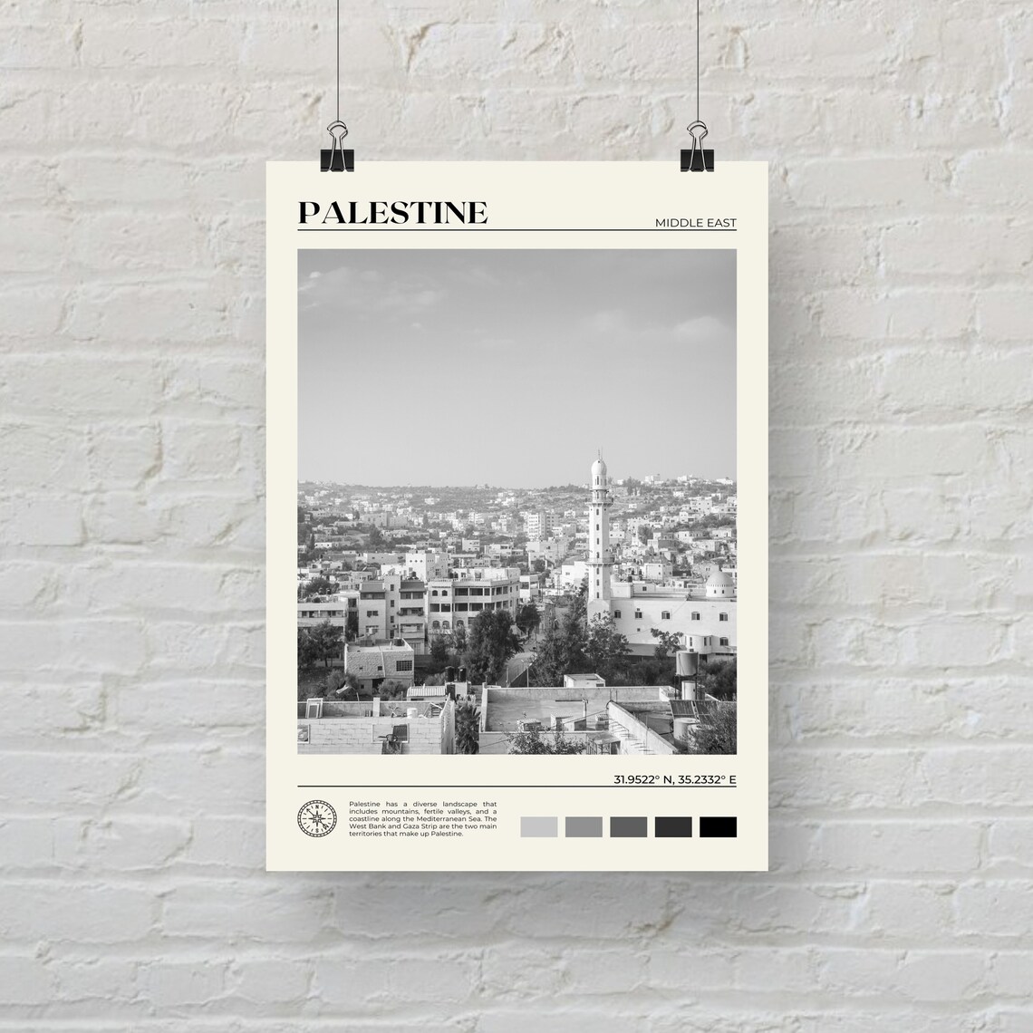 Palestine Black And White Wall Art Poster Print - Image 2