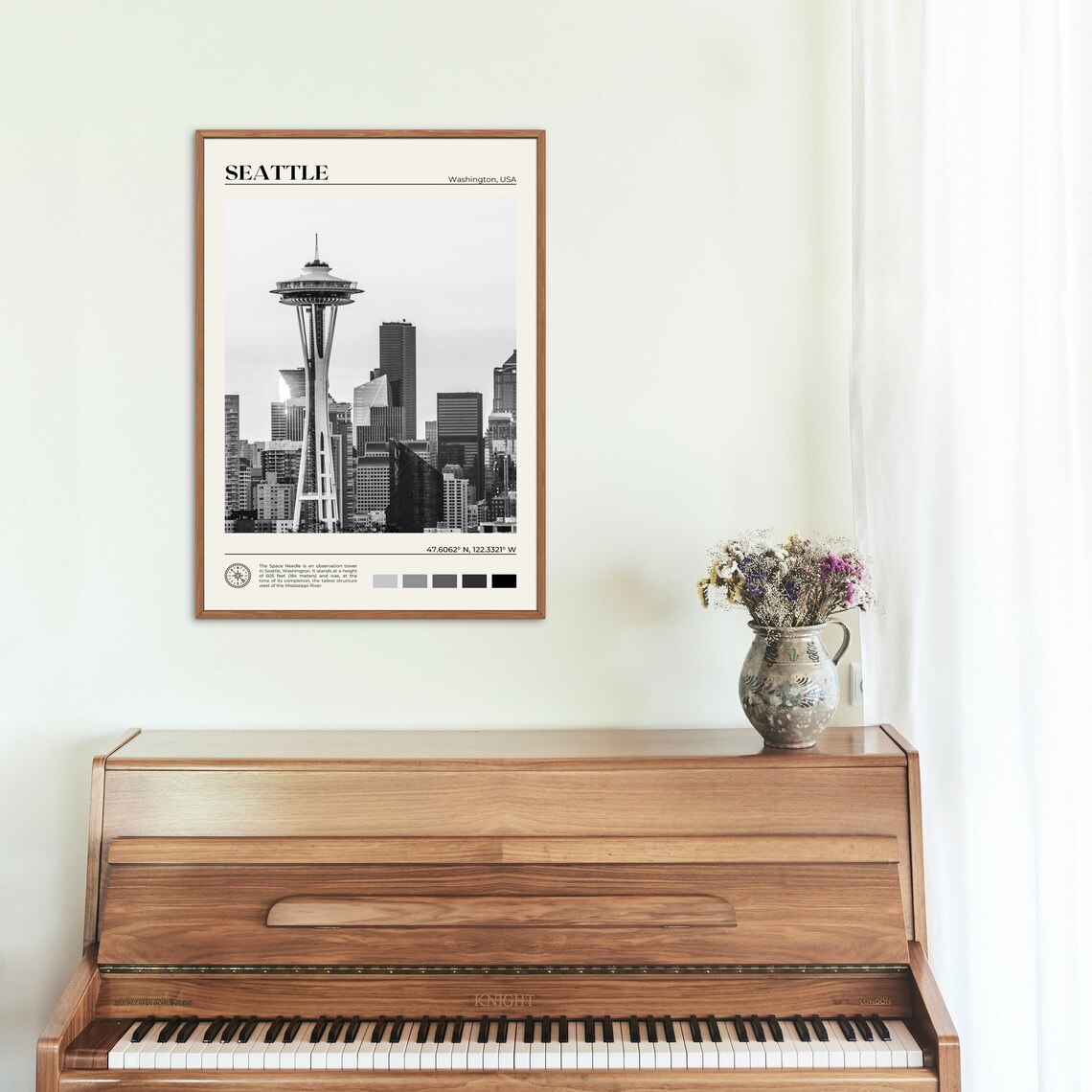 Seattle Black And White Photo Wall Art Print - Image 2