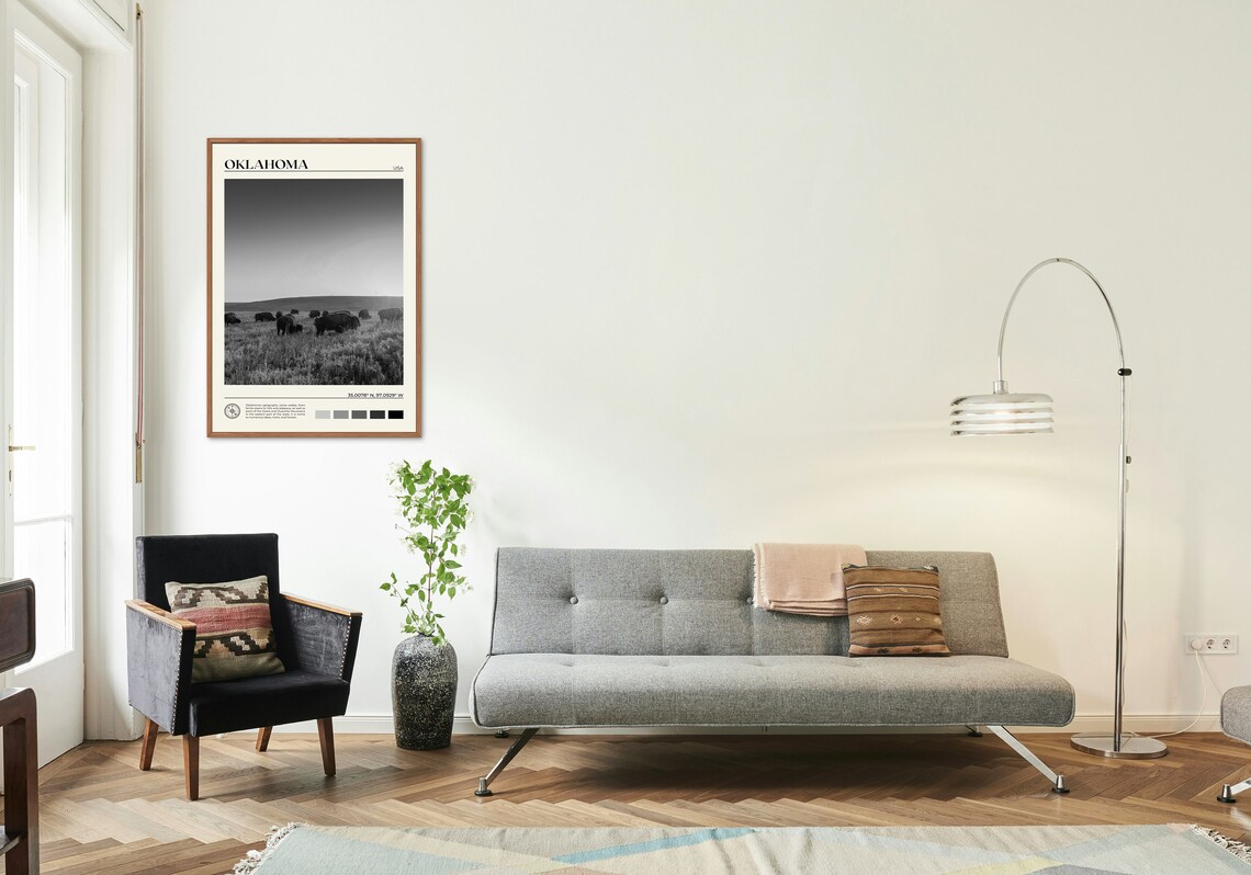 Oklahoma Black and White Travel Poster, Art Print - Image 3