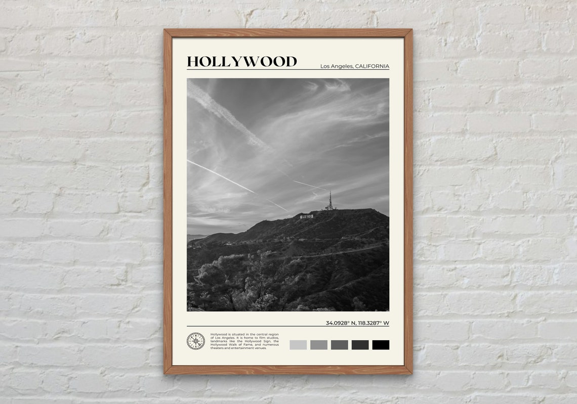Black And White Hollywood Print Hollywood Wall Art Hollywood Poster Hollywood Photo Hollywood Poster Print Los Angeles California
