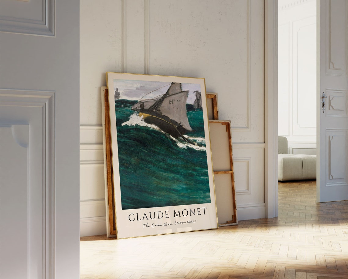 Claude Monet The Green Wave 1866 Sailing Boat Seascape Art Poster - Image 2