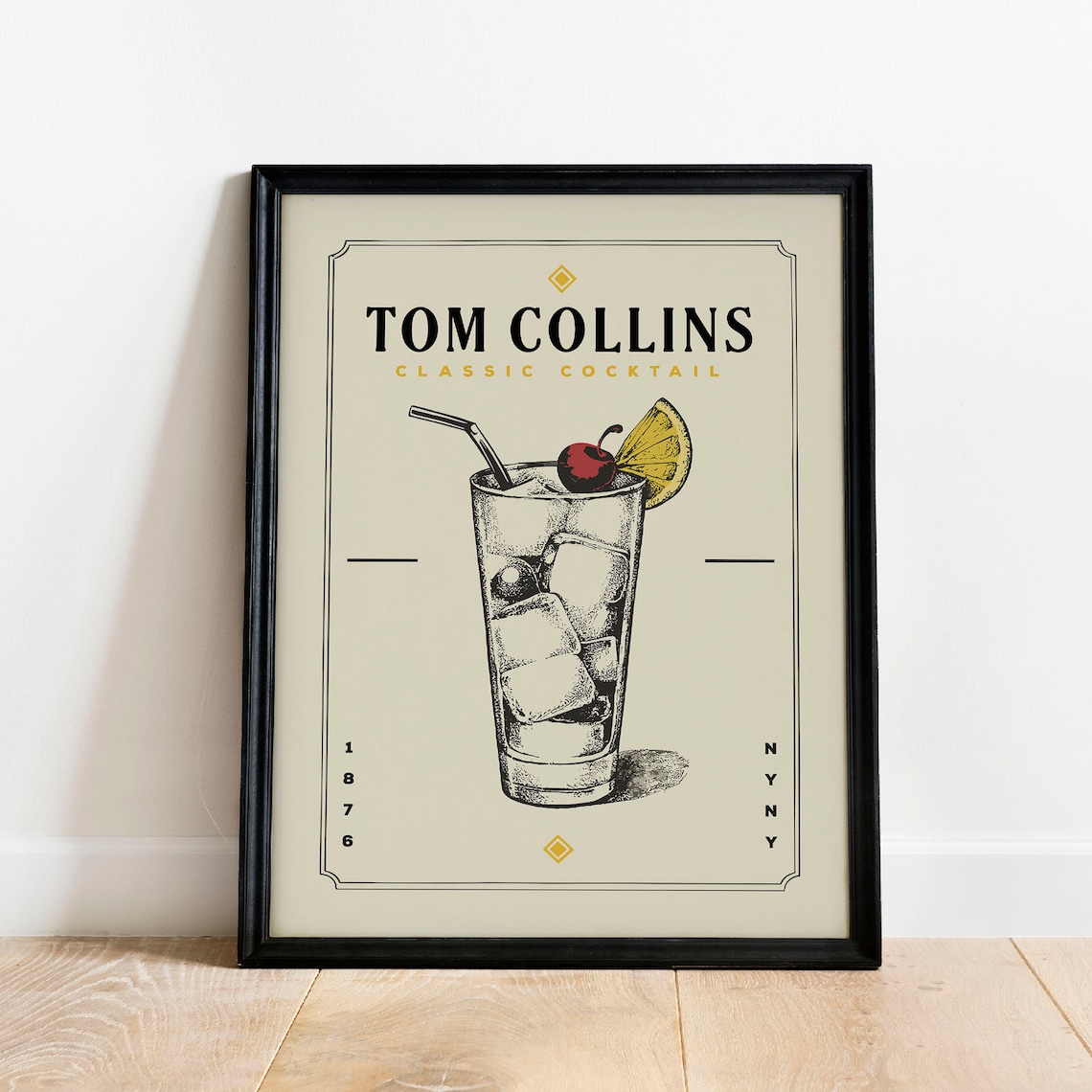 Tom Collins Cocktail Vintage Poster, Bar Cart Art Print