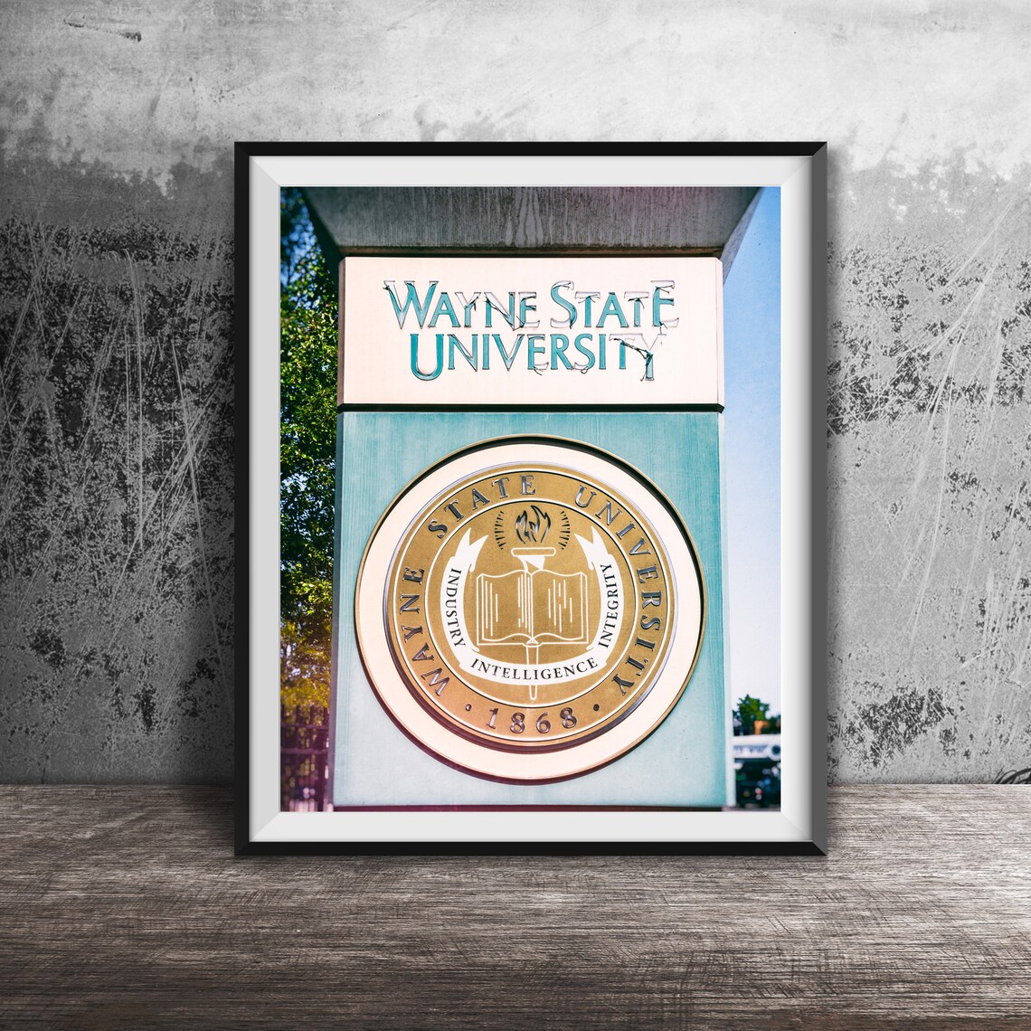Wayne State University Campus Seal Monument Sign Photography Poster