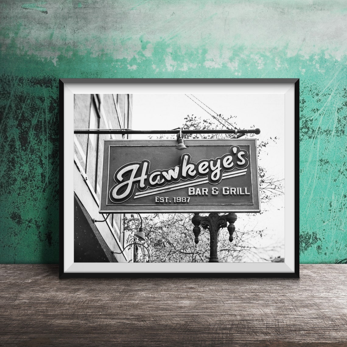 Hawkeyes Bar Grill Est 1987 Hanging Sign Chicago Little Italy Poster - Image 2