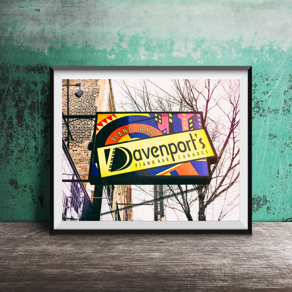 Davenport's Piano Bar Cabaret Colorful Art Deco Sign Photo Poster