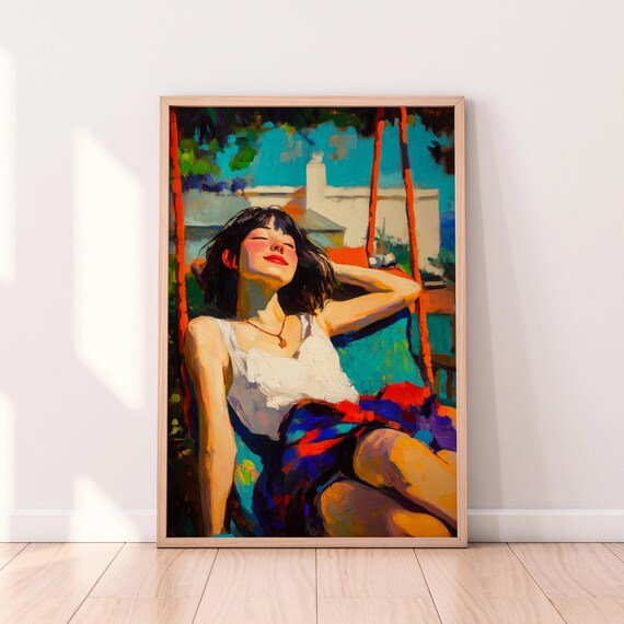 Woman Relaxing On A Swing Vibrant Impressionist Summer Art Poster