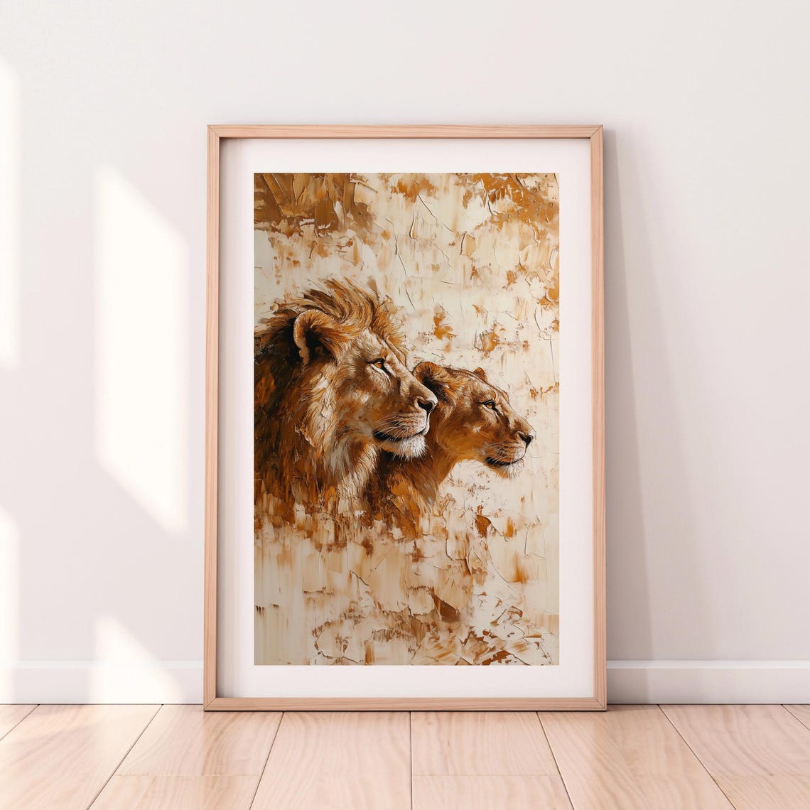Lion And Lioness Abstract Textured Safari Wildlife Painting Print