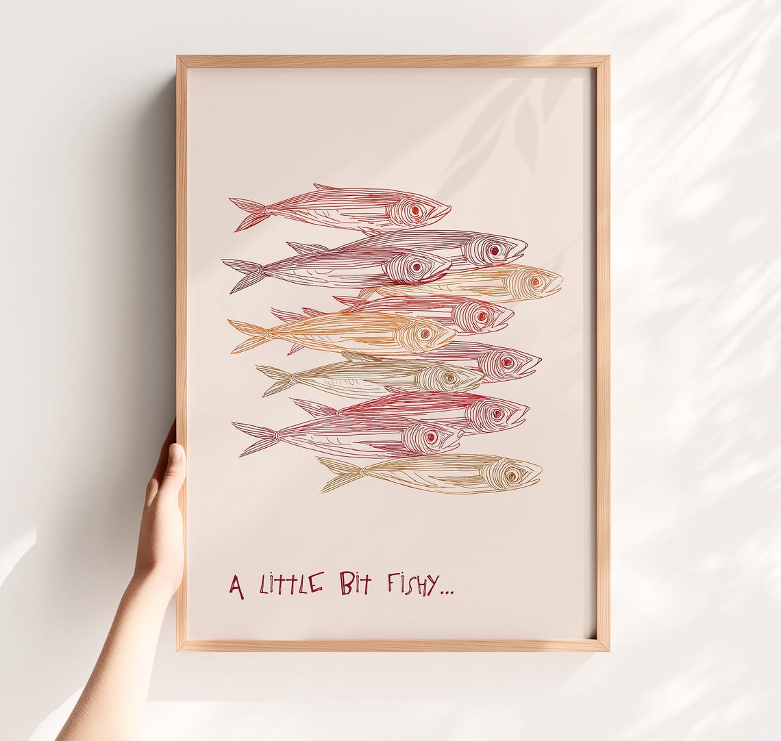 Sardine School A Little Bit Fishy Quote Cute Kitchen Art Poster