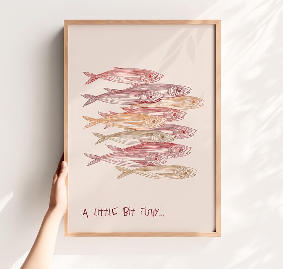 Sardine School A Little Bit Fishy Quote Cute Kitchen Art Poster
