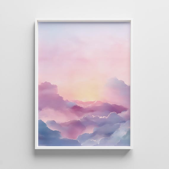 Pastel Sunset Sky Print Dreamy Cloudscape Wall Art