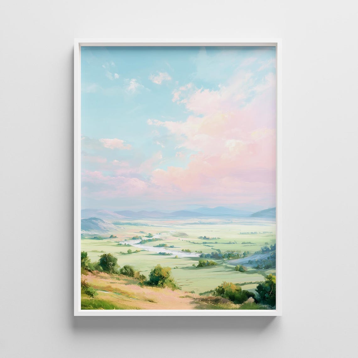 Pastel Valley Landscape Print Dreamy Countryside Nature Art