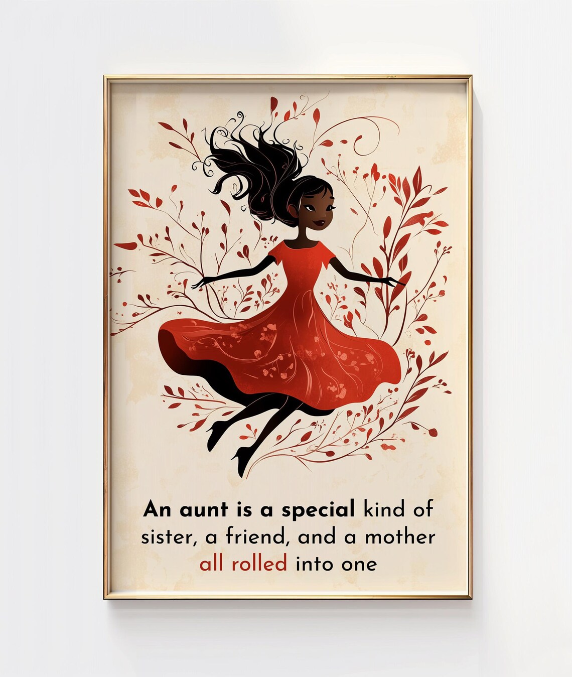 Aunt Poem Quote Dancing Girl Red Floral Art Gift for Her Poster
