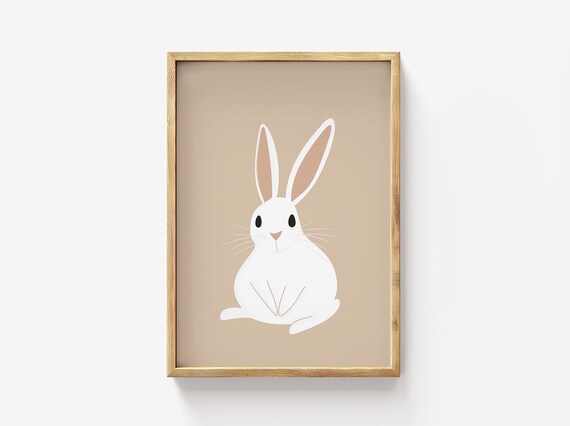 Sweet White Bunny Nursery Poster Cute Minimalist Rabbit Artwork