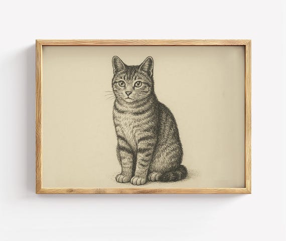Minimalist Cat Art Print Scandinavian Sketch Neutral Decor