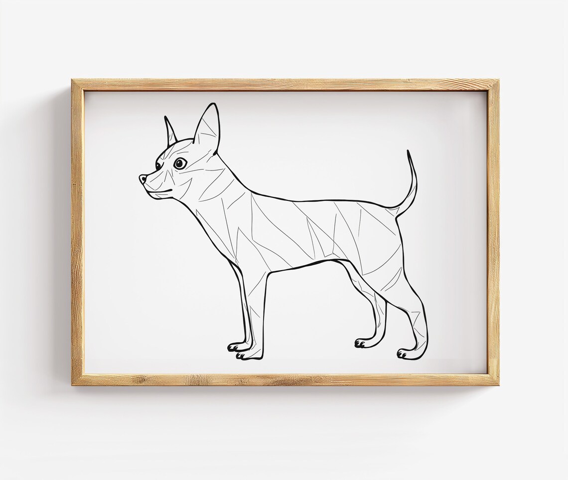 Chihuahua Line Art Minimalist Black Outline Dog Drawing Poster