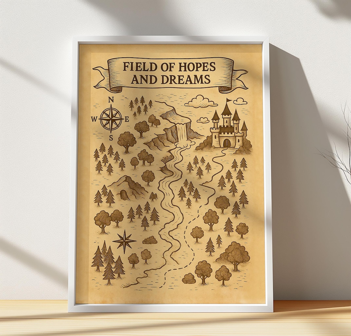 Field Of Hopes And Dreams Vintage Fantasy Map Castle Art Poster