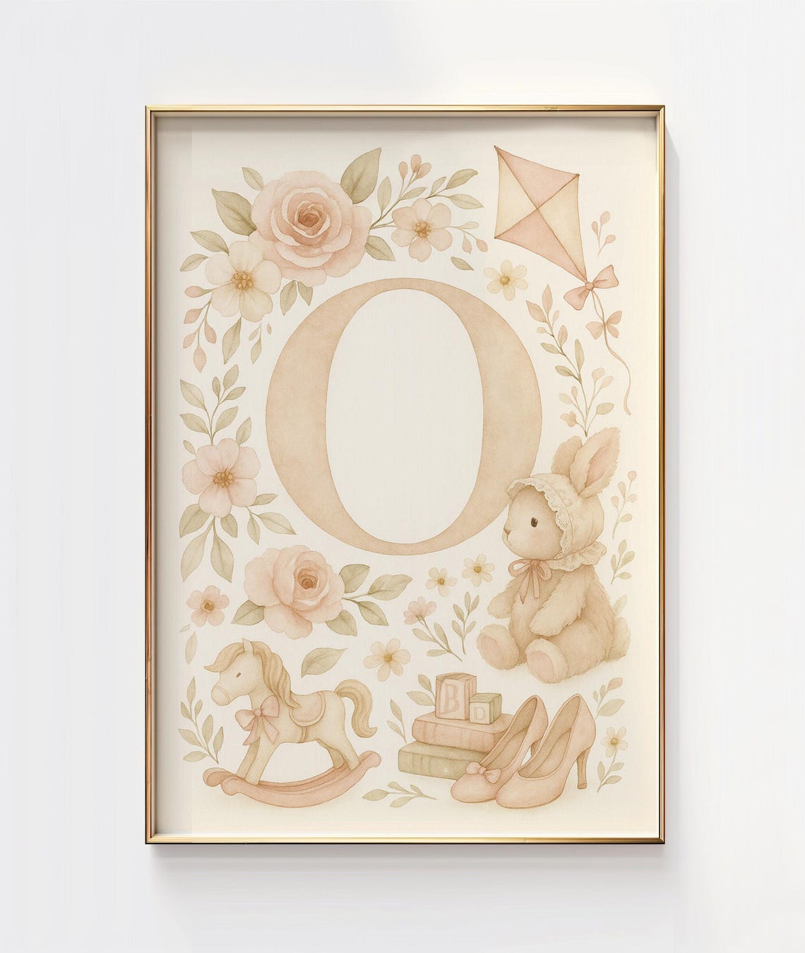 Floral Letter O Monogram Watercolor Nursery Baby Room Art Poster