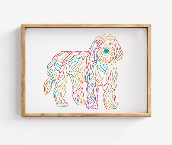 Colorful Goldendoodle Line Art Print