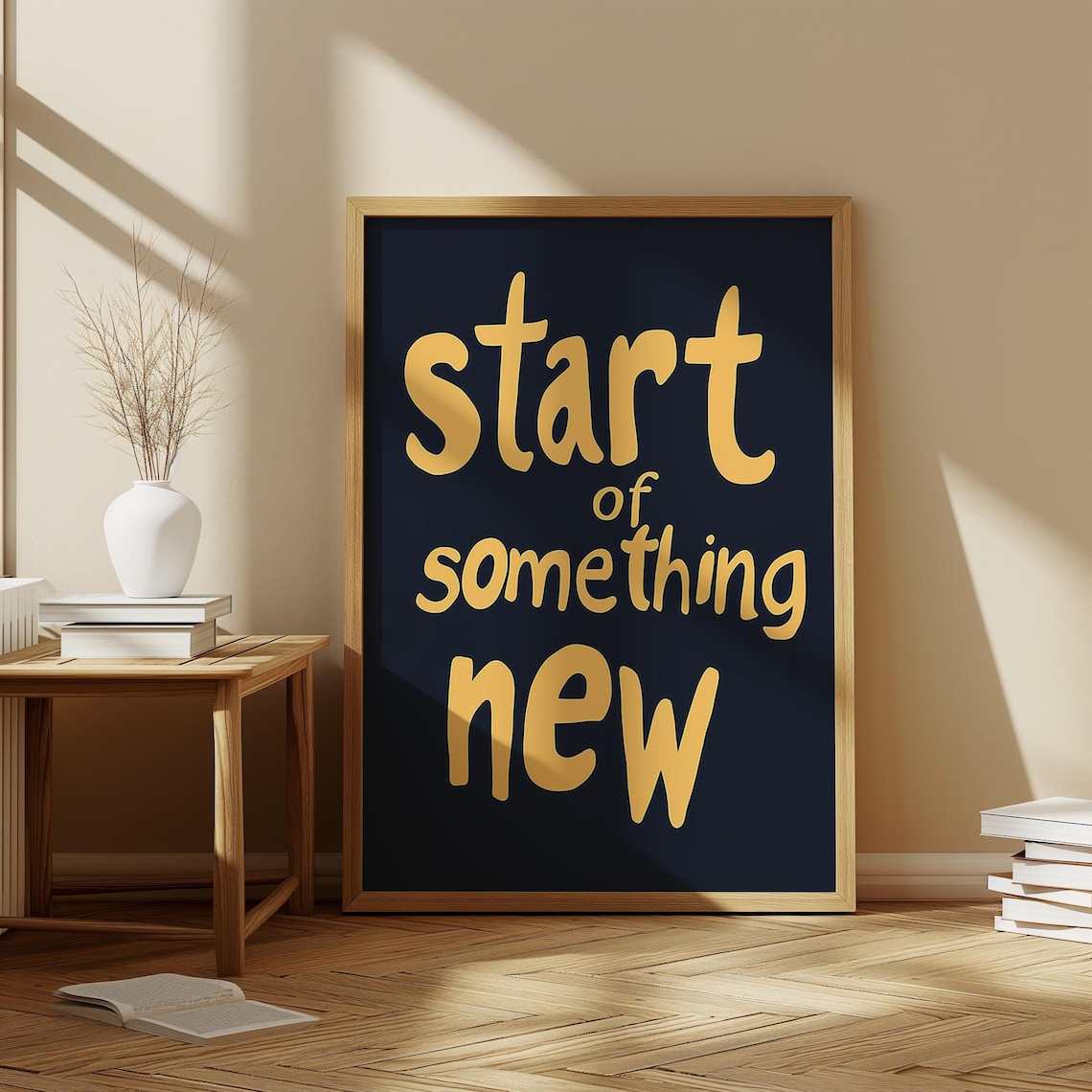 Start of Something New Gold Navy Hand Lettered Quote Art Poster