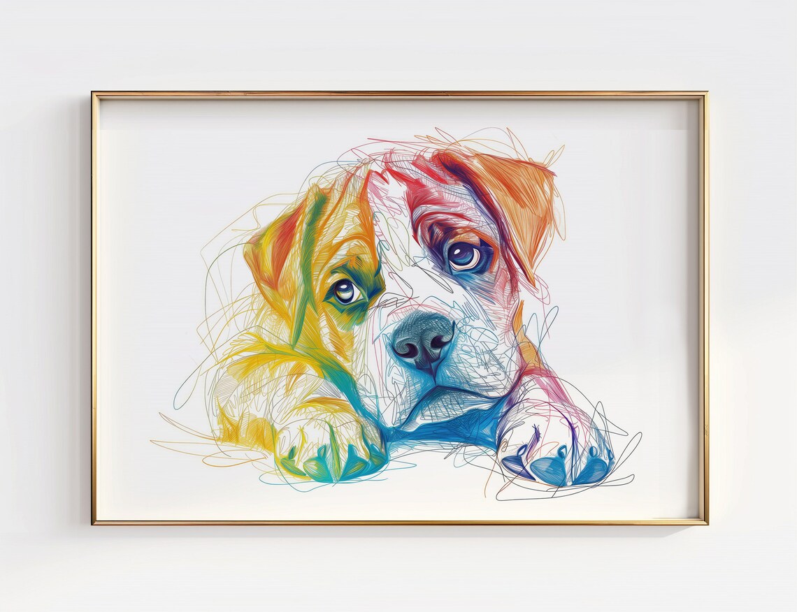 Boxer Puppy Colorful Scribble Art Playful Pet Face Illustration Poster