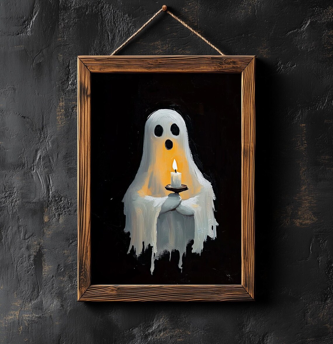 Cute Ghost Holding Candle Spooky Halloween Oil Painting Poster