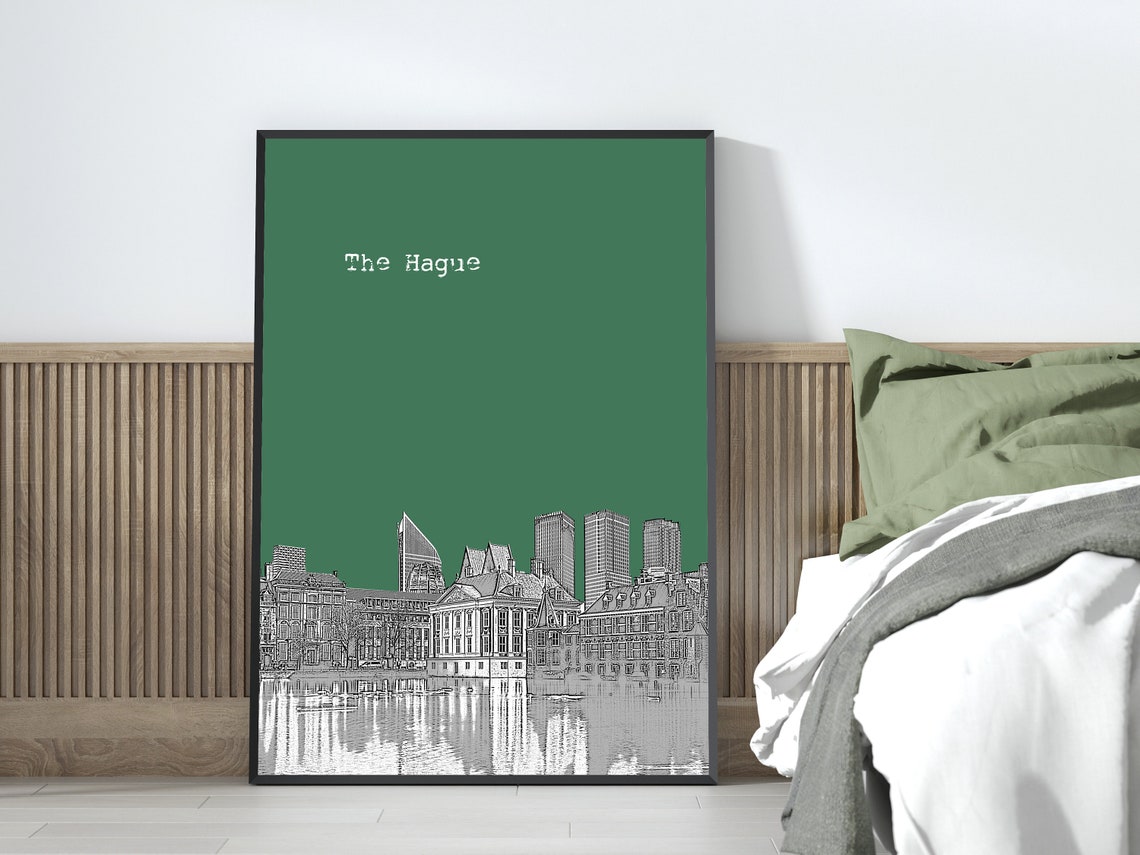 The Hague Netherlands Skyline Color Block Poster Custom Sky Color - Image 4