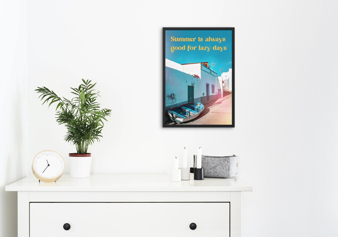 Summer Lazy Days Quote Blue Coastal Street Photography Poster - Image 3