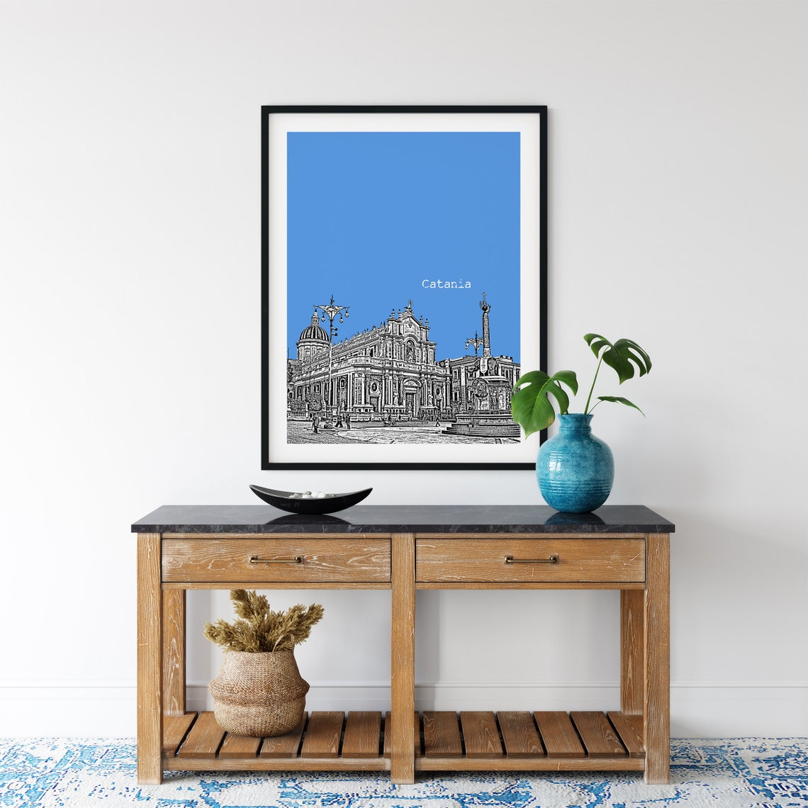 Catania Cathedral Square Bold Blue Pop Art Sicily Travel Poster - Image 2