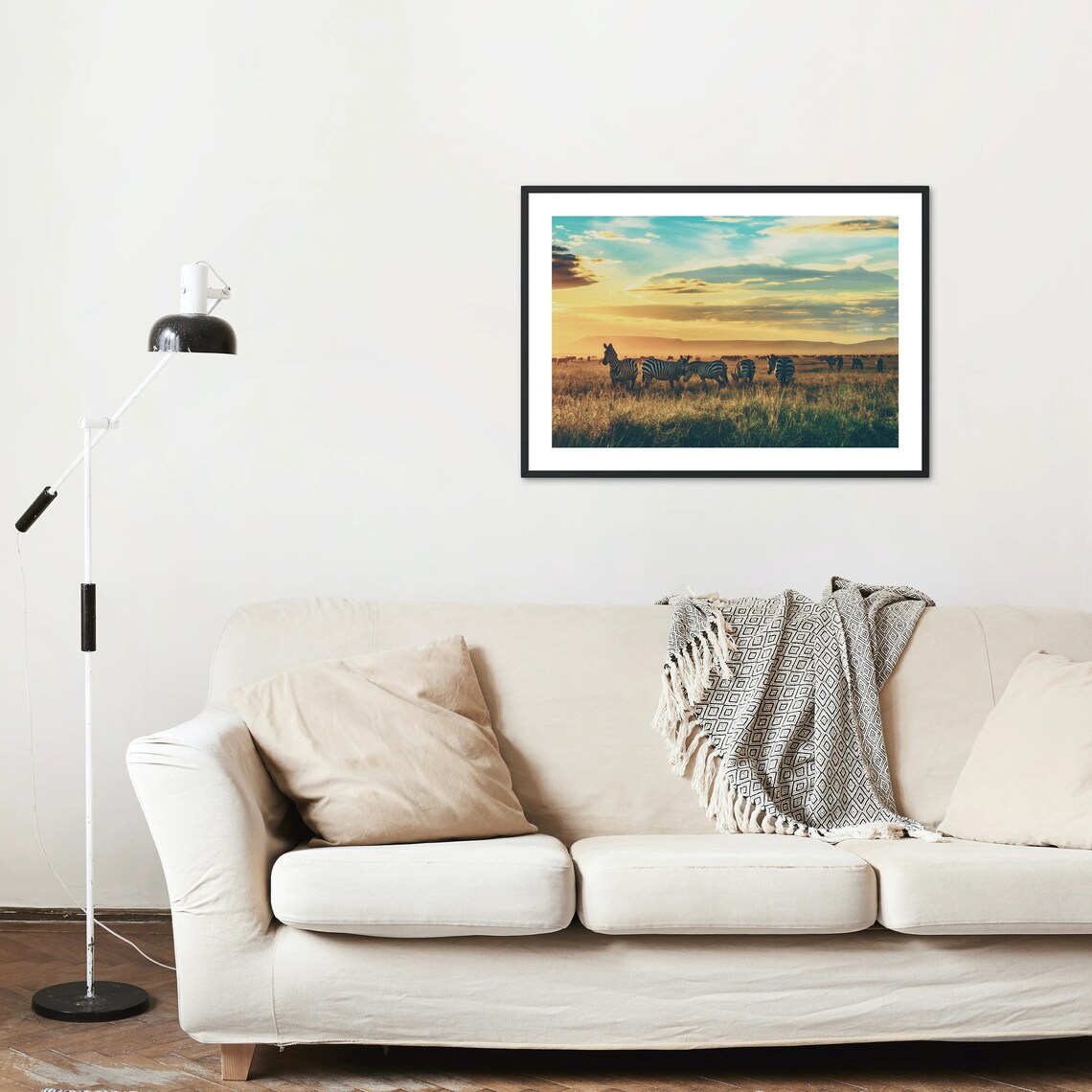 Zebra Herd Golden Sunset African Savanna Wildlife Horizontal Poster - Image 3