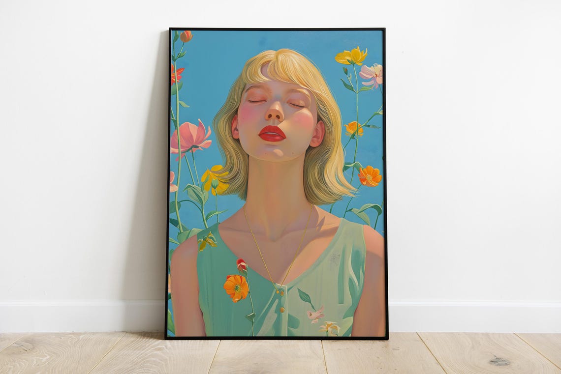 Woman With Flowers Colorful Art Print Boho Self Love Modern Wall Decor - Image 3