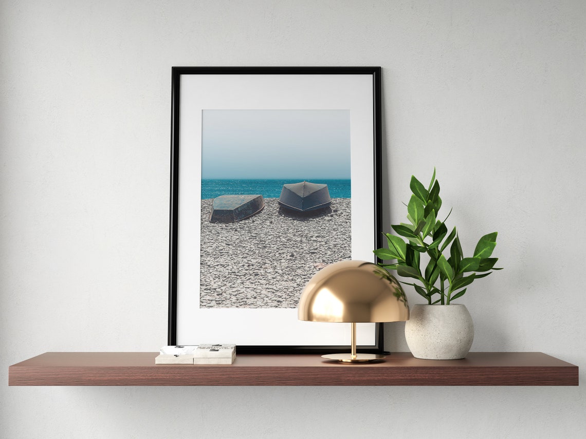 Two Wooden Boats On Shingle Beach Photo Poster Coastal Decor - Image 3