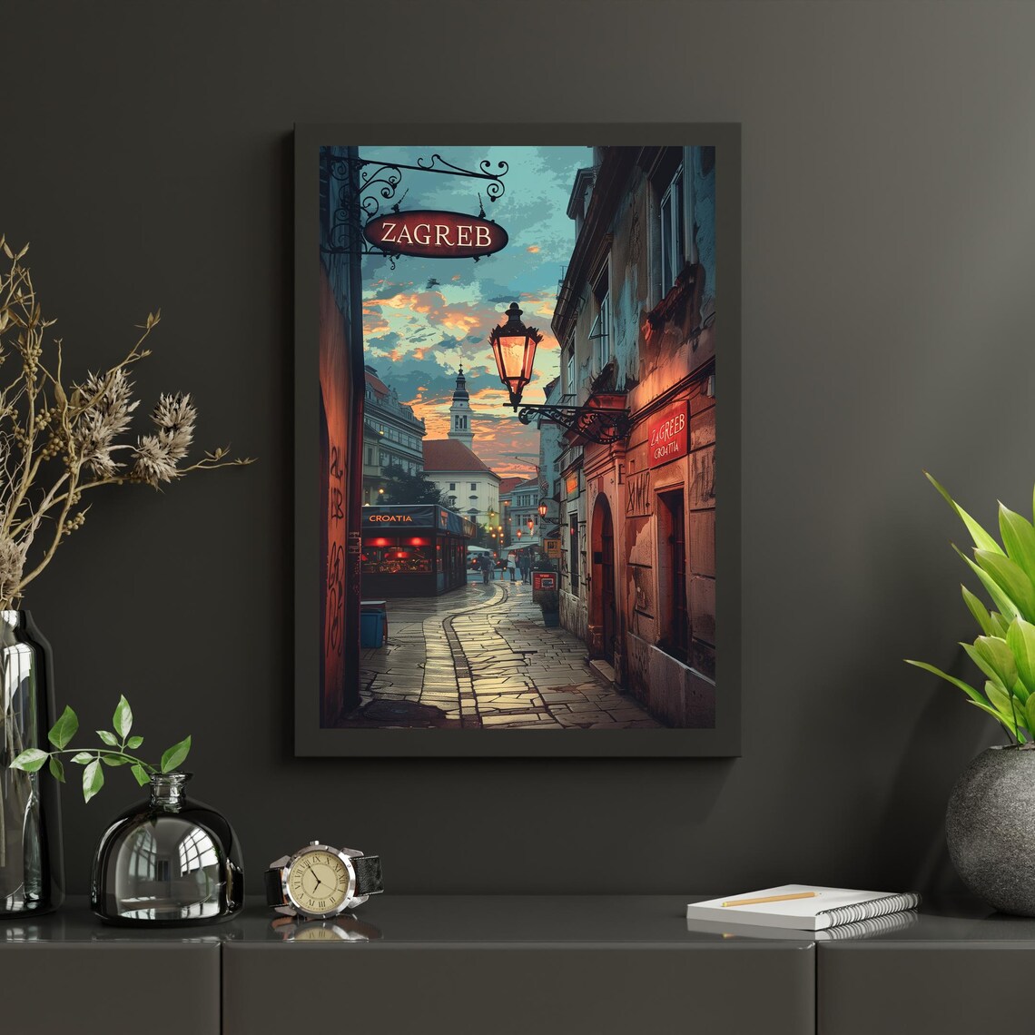 Zagreb Vintage Travel Poster Old Town Street Lamp Croatia Art Decor - Image 2