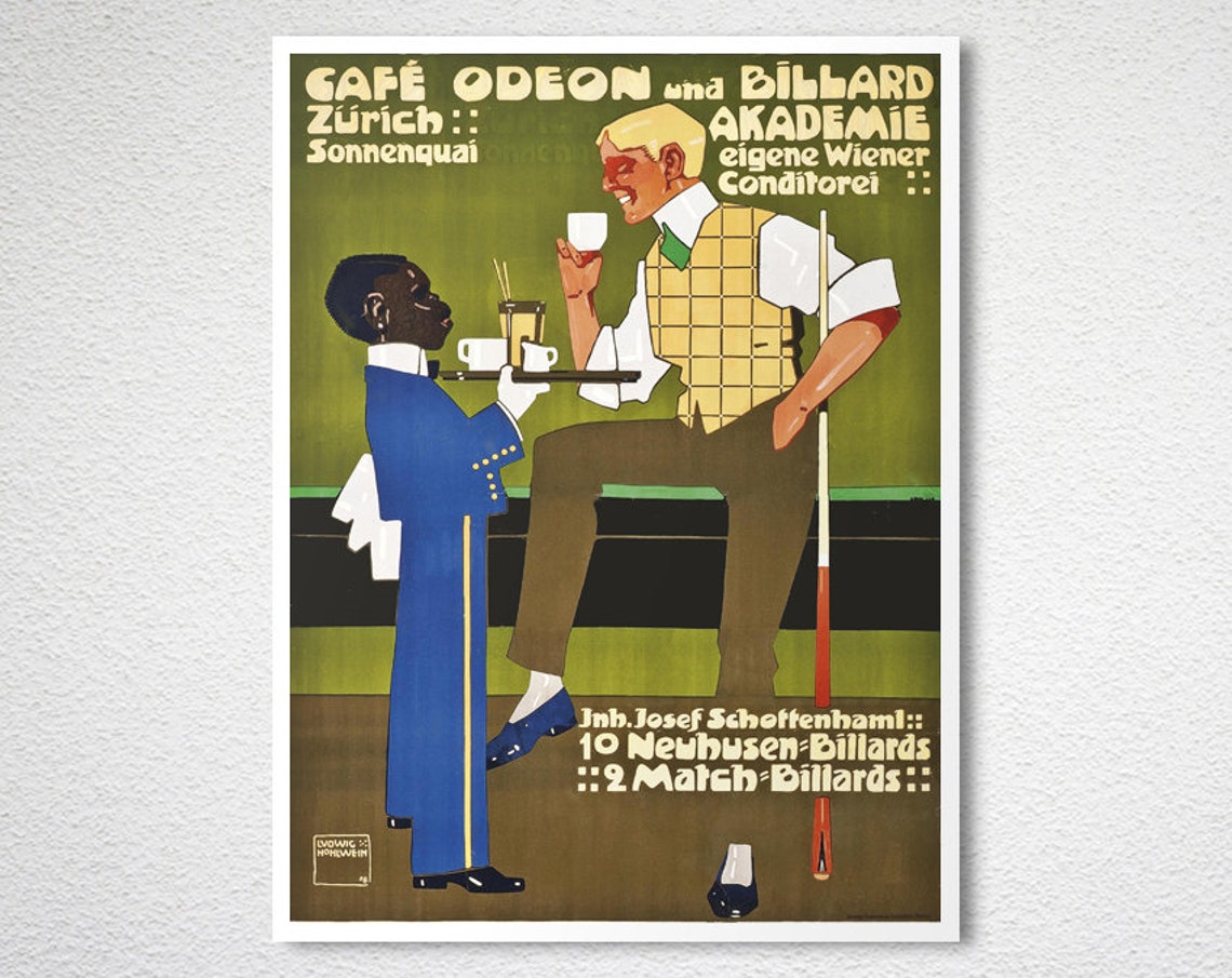 Cafe Odeon Zurich Billard Akademie Hohlwein Vintage Poster Art - Image 2