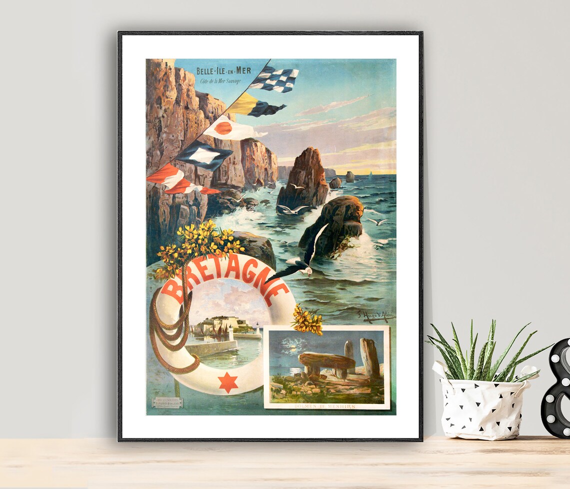 Bretagne Belle Ile en Mer Vintage French Brittany Travel Poster