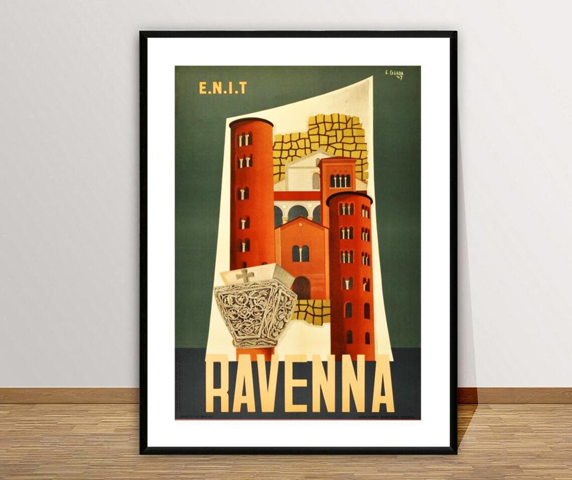 Visit Ravenna Italy E.N.I.T. Vintage Mosaic Towers Travel Poster - Image 2