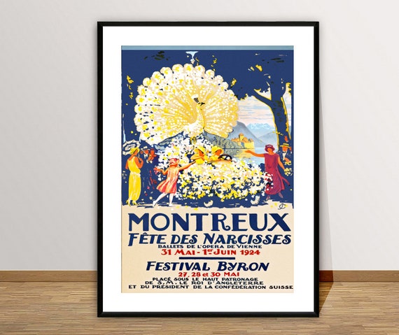Montreux Fte Des Narcisses Suisse Vintage Travel Poster Retro Suisse Poster Gift Idea Wall Decor