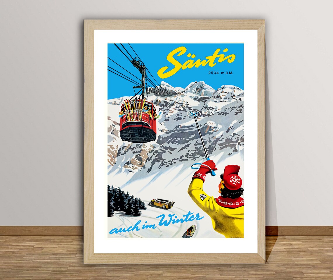 Santis Auch Im Winter Suisse Vintage Travel Poster
