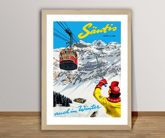 Santis Auch Im Winter Suisse Vintage Travel Poster