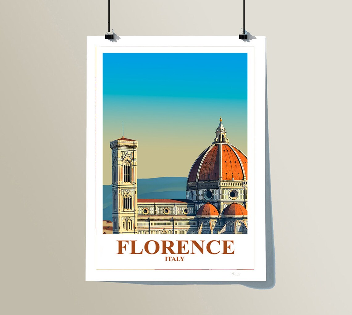 Florence Italy Cathedral Dome Bell Tower Sunset Vintage City Poster - Image 2